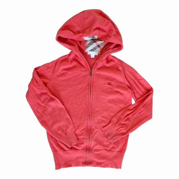 Burberry Kids Red Hooded Zip Up Sweashirt Girls Size 12 Years - Picture 6 of 10